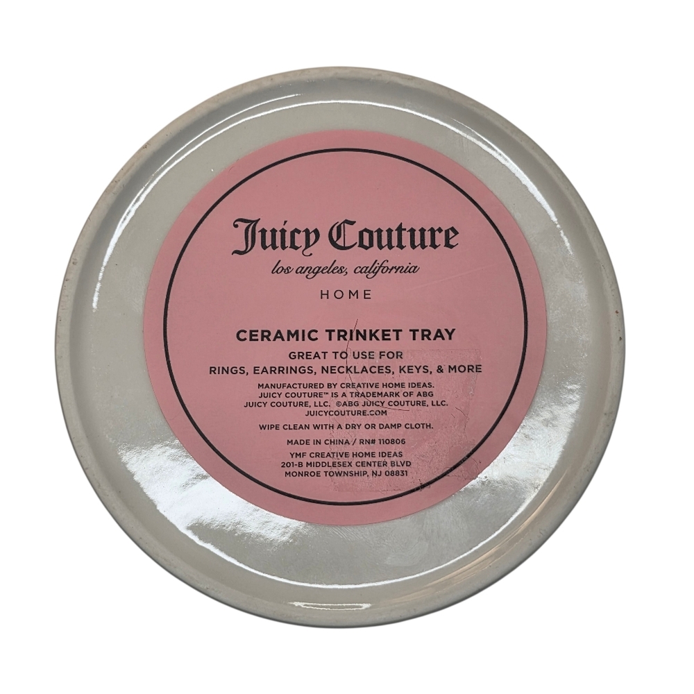 Juicy Couture Pink Crown Trinket Tray Ceramic Black & White Striped Jewelry Dish - Picture 2 of 4